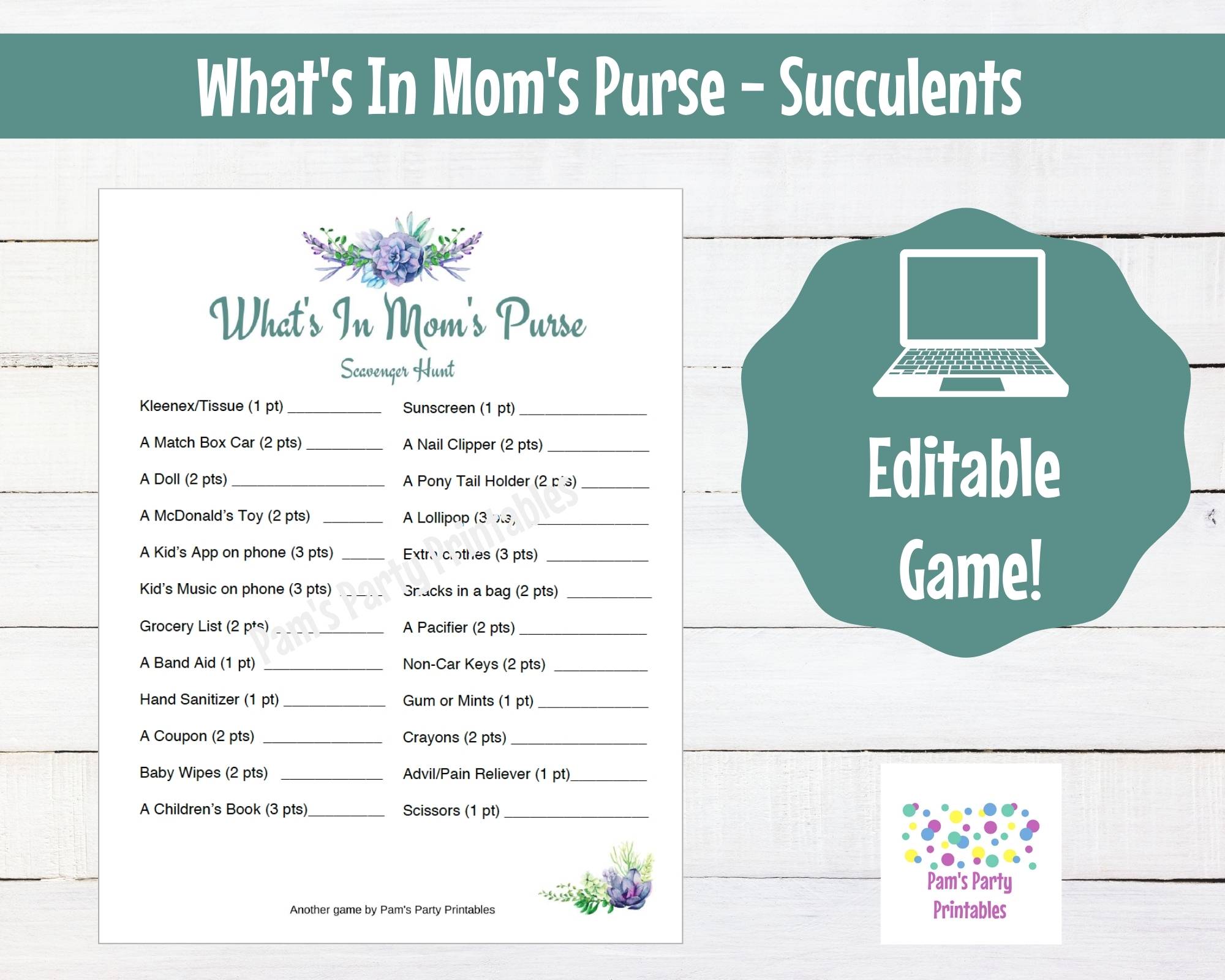 Rustic Themed Bridal Shower Game What's In Your Purse? – Jolly Owl Designs